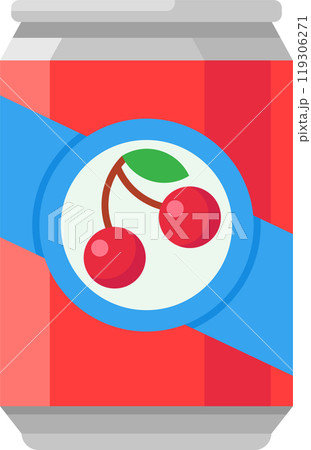 Refreshing aluminum can featuring a vibrant label depicting ripe cherries, hinting at the sweet and fruity flavor of the beverage inside. Perfect for showcasing summer refreshments 119306271