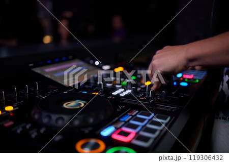 Audio Mixing Console in a Recording Studio with advanced sound production capabilities 119306432