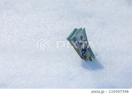 Cash Stuck in Snow An Evocative Symbol of Lost Opportunities and Abundant Wealth Cash Stuck in Snow An Evocative Symbol of Lost Opportunities and Abundant Wealth 119307346