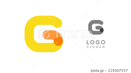 Soft rounded trendy logo, geometric colorful letter G with a modern tech feel, playful monogram design for corporate identity, creative branding, logotype template. Vector logotype 119307557