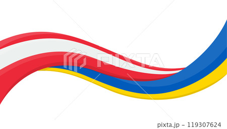 Wavy ribbon banner of Ukraine National flag with Austria National Flag. Unity and cooperation symbol. Logo for charity social events, NGO, sports team, peace summit. Vector illustration. 119307624