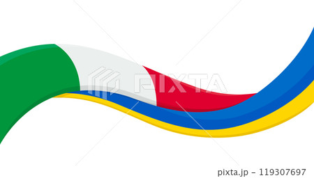 Wavy ribbon banner of Ukraine National flag with Liechtenstein National Flag. Unity and cooperation symbol. Logo for charity social events, NGO, sports team, peace summit. Vector illustration. Wavy ribbon banner of Ukraine National flag with Liechtenstein National Flag. Unity and cooperation symbol. Logo for charity social events, NGO, sports team, peace summit. Vector illustration. 119307697