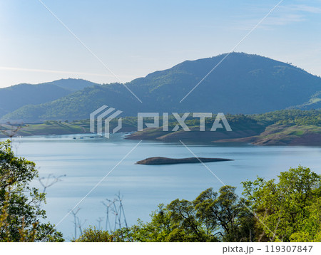 Sunny view of the landscape of San Luis Reservoir State Recreation Area 119307847