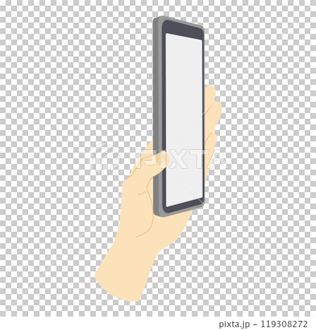 A color illustration with few lines showing a hand showing a smartphone screen from the side A color illustration with few lines showing a hand showing a smartphone screen from the side 119308272