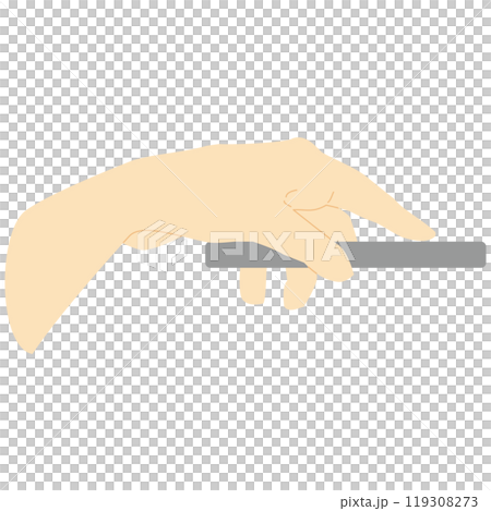 A color illustration with few lines showing a hand holding a smartphone screen from the side A color illustration with few lines showing a hand holding a smartphone screen from the side 119308273