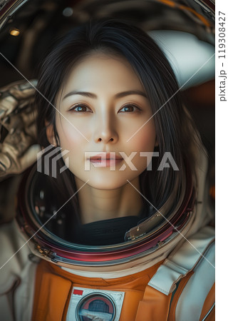 Portrait of a Female Astronaut in Space Suit 119308427