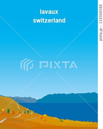 ラヴォ―　lavaux　bourg en lavaux　レマン湖　lac leman　スイス　秋風景 119308588