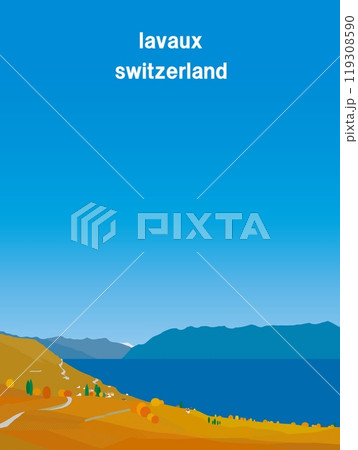 ラヴォ―　lavaux　bourg en lavaux　レマン湖　lac leman　スイス　秋風景 119308590