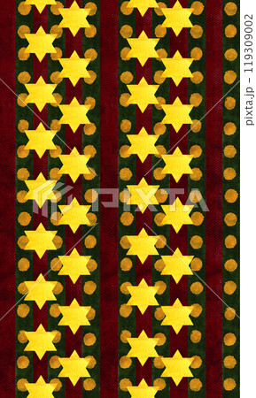Golden star seamless pattern with dark red and green stripes in watercolor. Hand drawn digital textured simple pattern. Illustration for wrapping paper, cards, Christmas, New Year design, textile Golden star seamless pattern with dark red and green stripes in watercolor. Hand drawn digital textured simple pattern. Illustration for wrapping paper, cards, Christmas, New Year design, textile 119309002