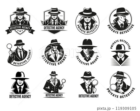 Special agents. Detective logo secret agency emblems collection recent vector stylized design templates Special agents. Detective logo secret agency emblems collection recent vector stylized design templates 119309105