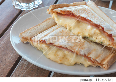 チーズたっぷりのホットサンド 119309181