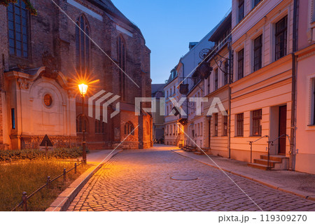 Nikolaiviertel in Mitte on the East Bank of the Spree at dawn, Berlin, Germany 119309270