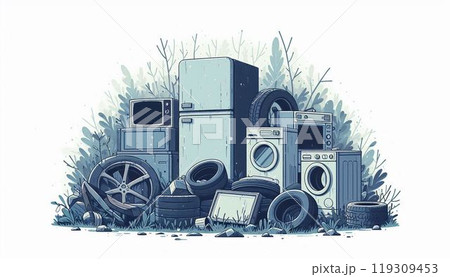 家電製品や家具が茂みに不法投棄されている 家電製品や家具が茂みに不法投棄されている 119309453