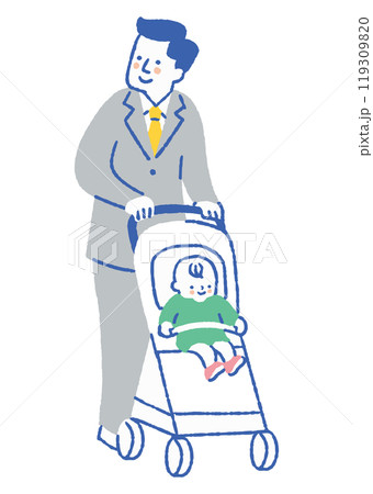 ベビーカーを押しているスーツを着た男性_色 119309820