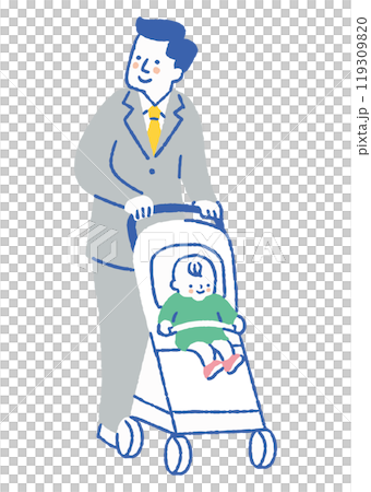 推著嬰兒車的西裝男子_color 119309820