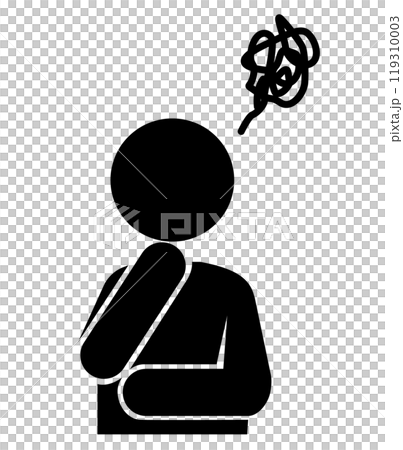 考え事する人、やアイデアが思い浮かばない人や思い出せない人や複雑な心境の人やう鬱憤をためている人 119310003