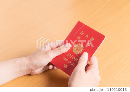 パスポートを持つ女性の手 119310018