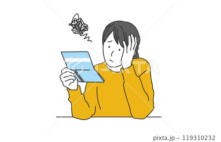 通帳を見て悩んでいる女性のシンプルイラスト 通帳を見て悩んでいる女性のシンプルイラスト 119310232