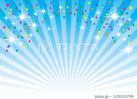 夏の楽しく元気でインパクトあるイベントの紙吹雪付き背景画（青色） 119310799