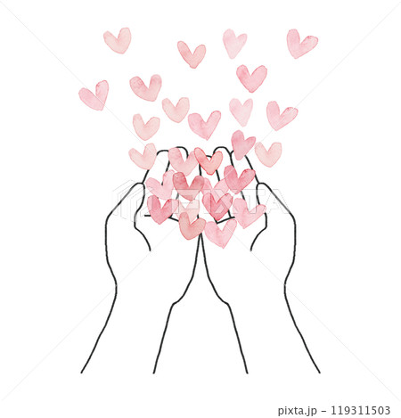 小さなハートが両手から飛び立つイメージイラスト 小さなハートが両手から飛び立つイメージイラスト 119311503
