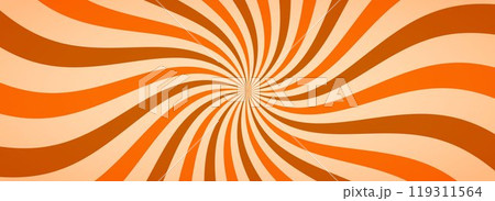 Caramel colored sunburst background. Salted caramel ice cream sunbeam pattern. Orange nougat dessert wallpaper for template, banner, poster, flyer. Rotating cartoon candy rays and beams. Vector 119311564