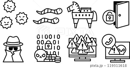 8種類のマルウェアのアイコンセット 8種類のマルウェアのアイコンセット 119311618