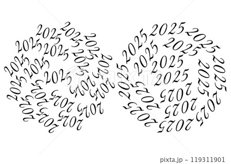 2025 New Year date Outline Round backgrounds in trendy minimalistic style Set of 2 Isolated on white 119311901