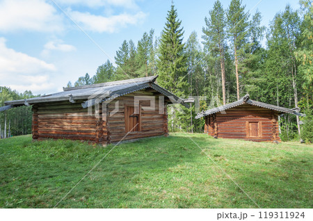 Two old wooden barns in North Russia Two old wooden barns in North Russia 119311924