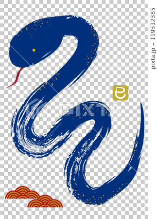 Handwritten brush stroke snake illustration for the year of the snake 2025 / blue 119312385