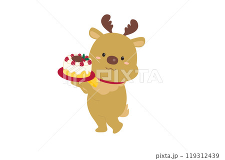 クリスマスケーキを持ったトナカイ クリスマスケーキを持ったトナカイ 119312439