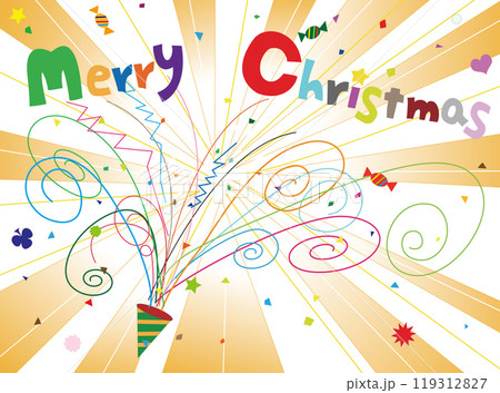 パーティーを開いてクラッカーでクリスマスを祝っているイラスト素材です。 119312827