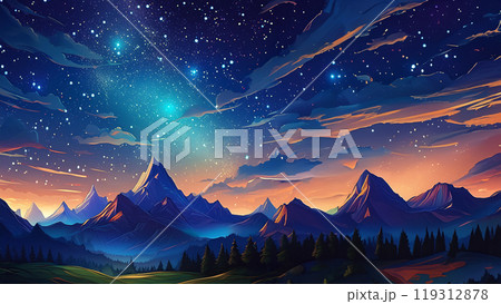 満天の星空と山々のイラスト 119312878