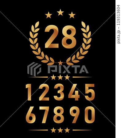 unique golden number design collection with wreath and star 119313604