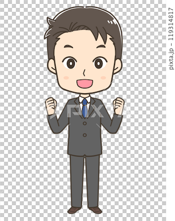 Full-body illustration of a businessman posing with both hands 119314817