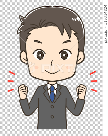 Upper body illustration of a businessman making a fist pump with both hands Upper body illustration of a businessman making a fist pump with both hands 119314824
