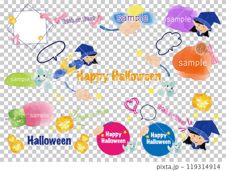 一組可愛的水彩萬聖節插圖 一組可愛的水彩萬聖節插圖 119314914