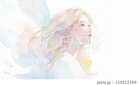 上を見上げる美しい女性の水彩イラスト 上を見上げる美しい女性の水彩イラスト 119315109