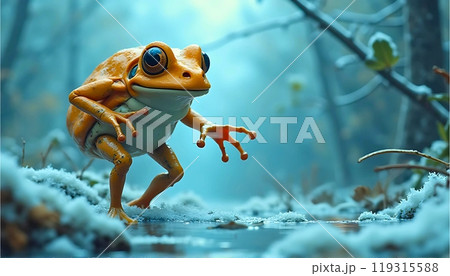 冬眠から目覚めたオレンジ色のカエル 冬眠から目覚めたオレンジ色のカエル 119315588