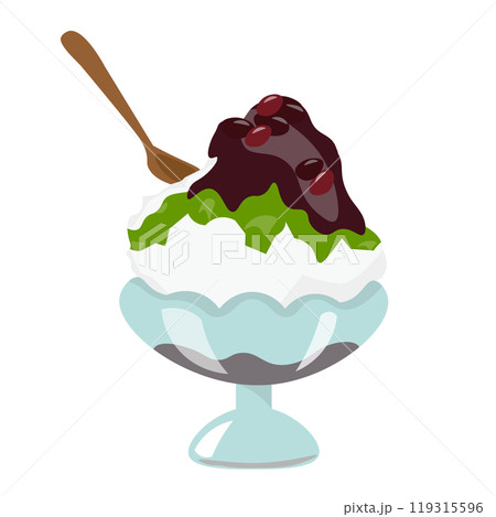 ガラスの容器に入った宇治金時のかき氷の食べかけのイラスト 119315596