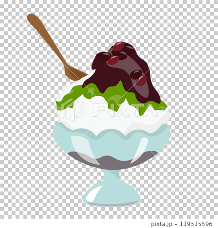 ガラスの容器に入った宇治金時のかき氷の食べかけのイラスト 119315596