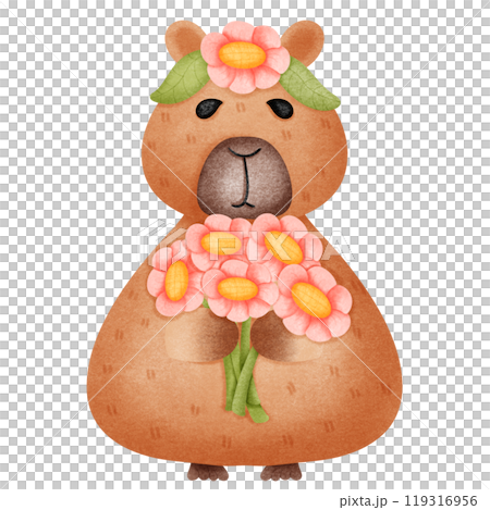 Capybara with pink flowers 119316956