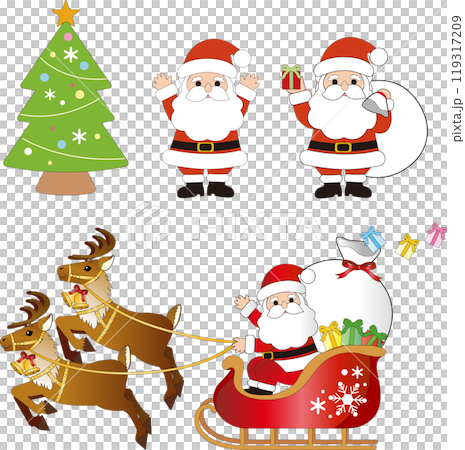 christmas christmas tree santa claus sleigh reindeer present decoration illustration christmas christmas tree santa claus sleigh reindeer present decoration illustration 119317209