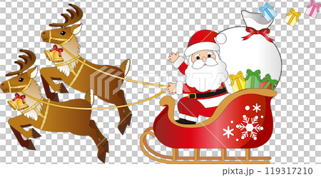 christmas　クリスマス　サンタクロース　ソリ　トナカイ　プレゼント　飾り　イラスト素材 119317210