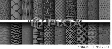 Geometric set of seamless black and gray patterns. Simple vector graphics 119317283