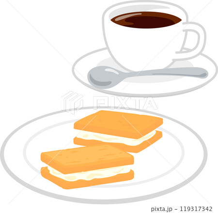 クリームサンドクッキーとコーヒー クリームサンドクッキーとコーヒー 119317342