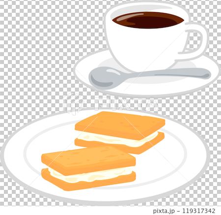 Cream sandwich cookies and coffee 119317342