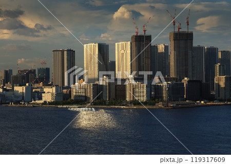 レインボーブリッジから見える東京湾とビル群　夕景・夜景 119317609