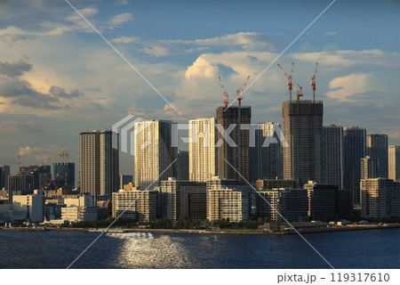 レインボーブリッジから見える東京湾とビル群　夕景・夜景 119317610