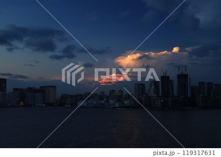 レインボーブリッジから見える東京湾とビル群　夕景・夜景 119317631