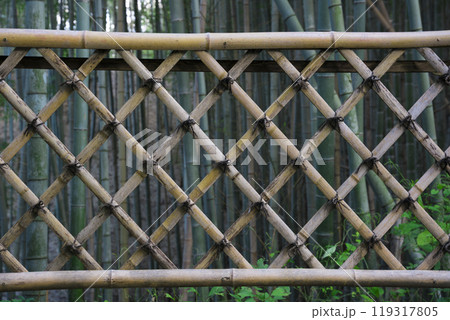 京都　向日市　竹の径の竹垣 119317805